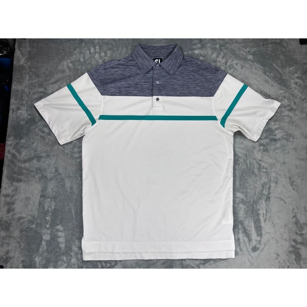 FootJoy ProDry Golf Polo Shirt Mens Large White Navy Teal Colorblock Performance